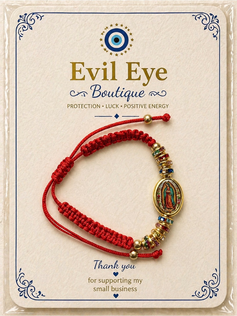 Red Cord Guardian Bracelet with Gold Medal